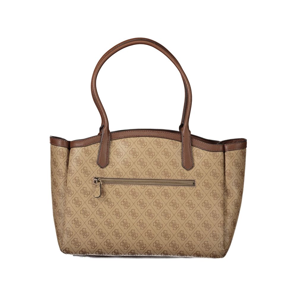 Sac femme Guess Jeans beige en polyuréthane, sac à main élégant et pratique avec design moderne et détails soignés.