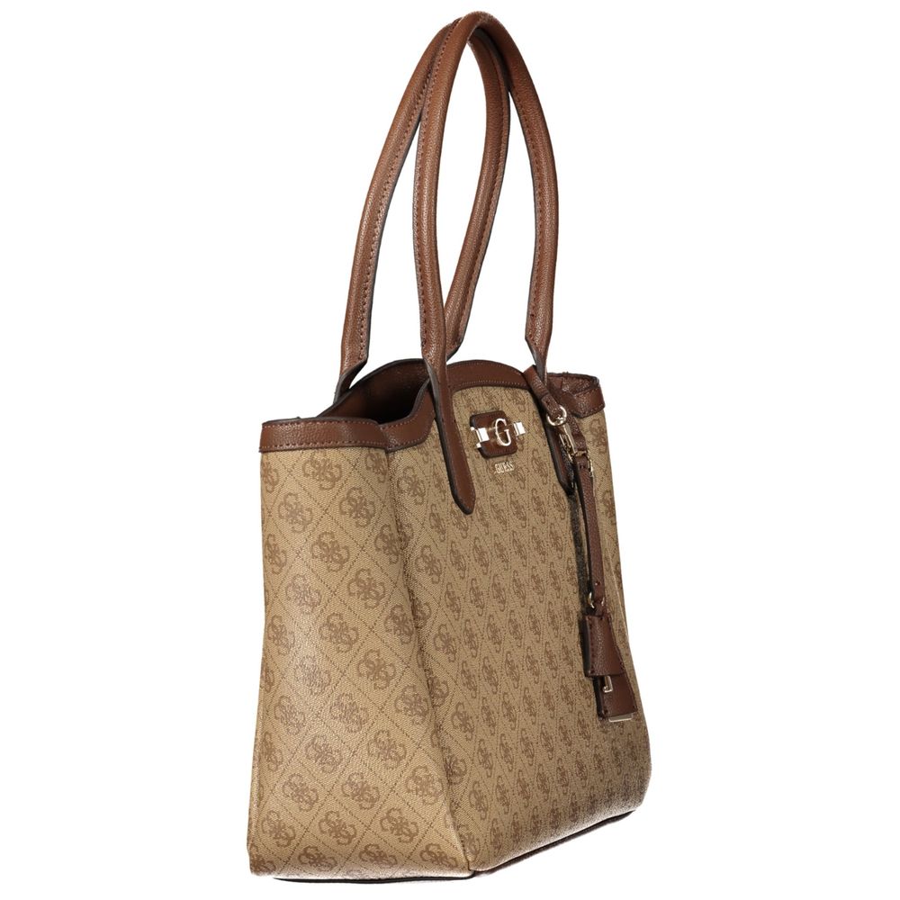 Sac à main beige en polyuréthane Guess Jeans pour femmes, élégant et tendance, avec détails visibles en cuir synthétique.