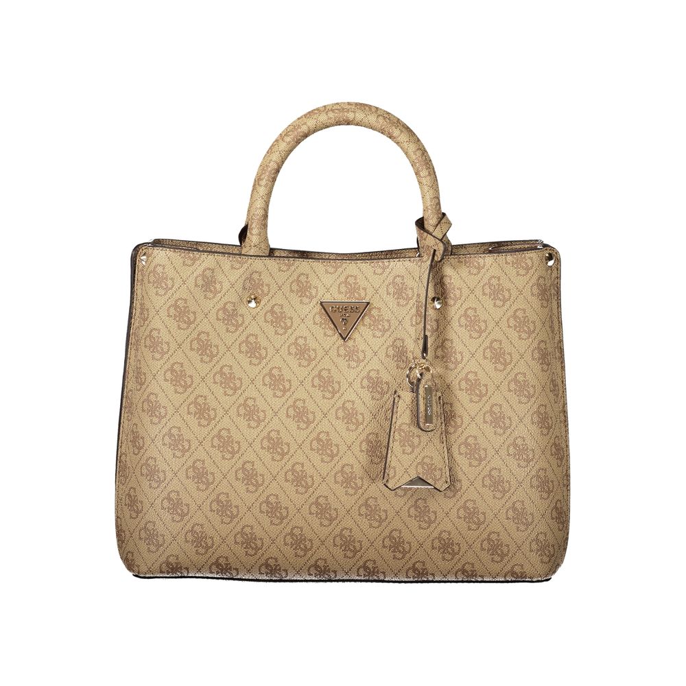 Sac à main en cuir beige Guess Jeans pour femmes avec poignées et bandoulière, élégant et pratique.