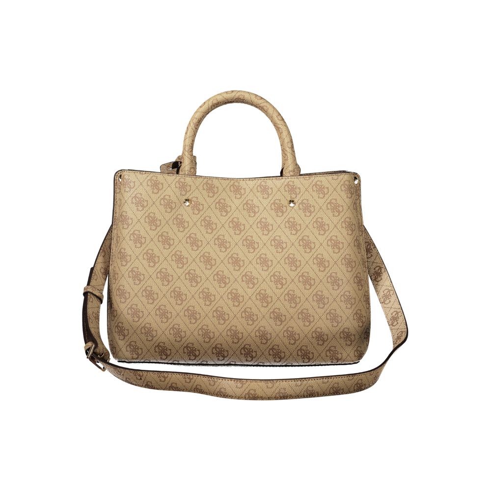 Sac à main Guess Jeans beige en cuir pour femmes avec poignées et bandoulière, style élégant et pratique.