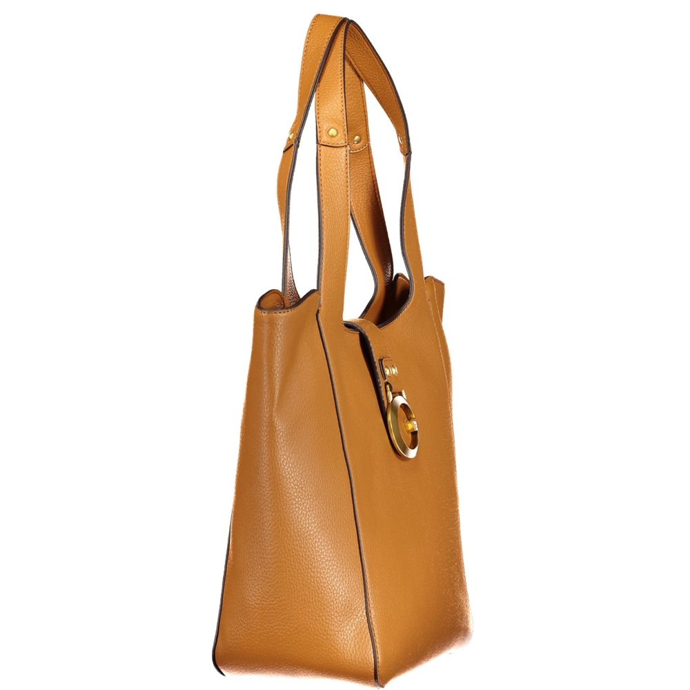 Sac à main en polyuréthane marron Guess Jeans pour femmes, avec poignées et détails élégants.