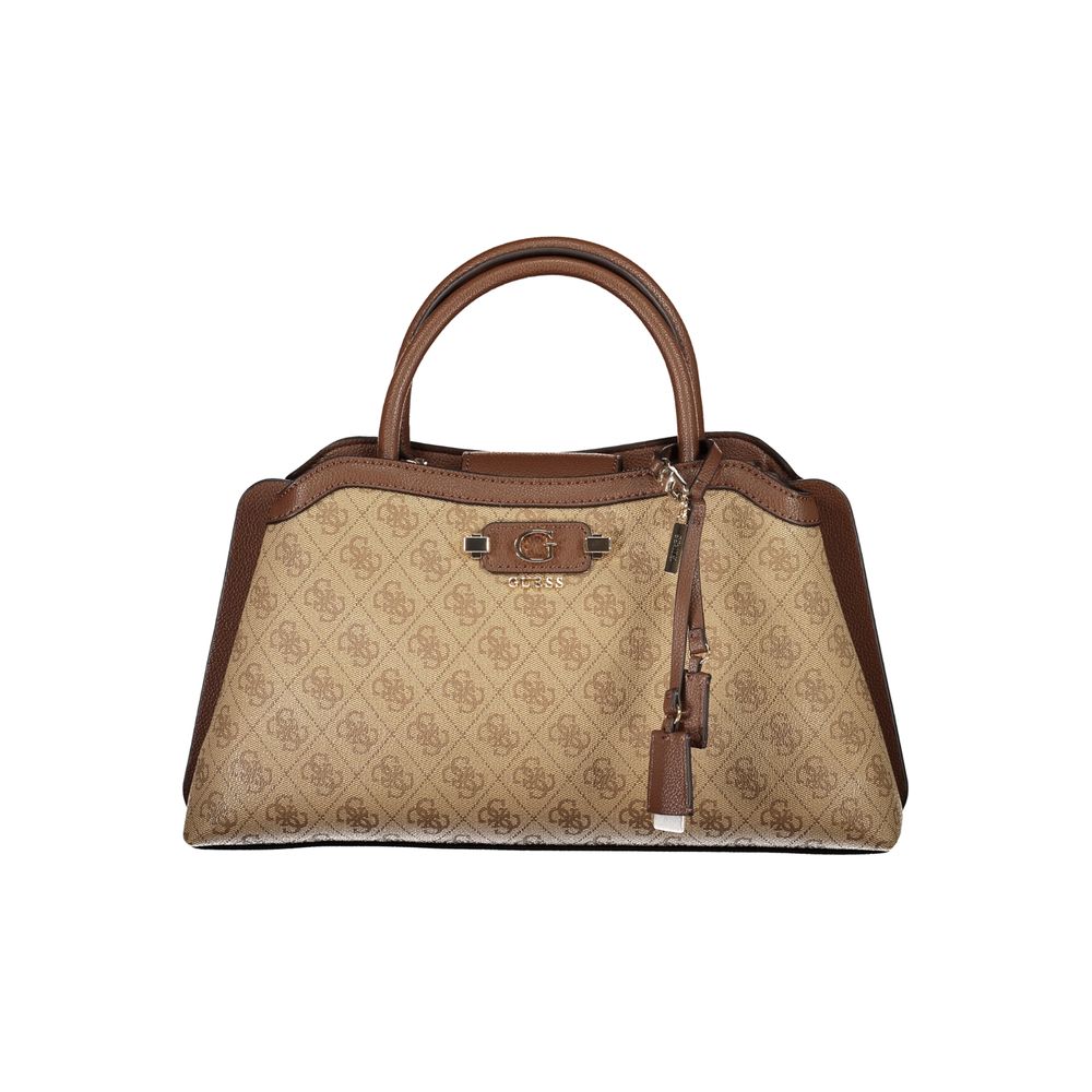 Sac à main pour femme Guess Jeans beige en polyuréthane, design élégant avec poches et détails modernes.