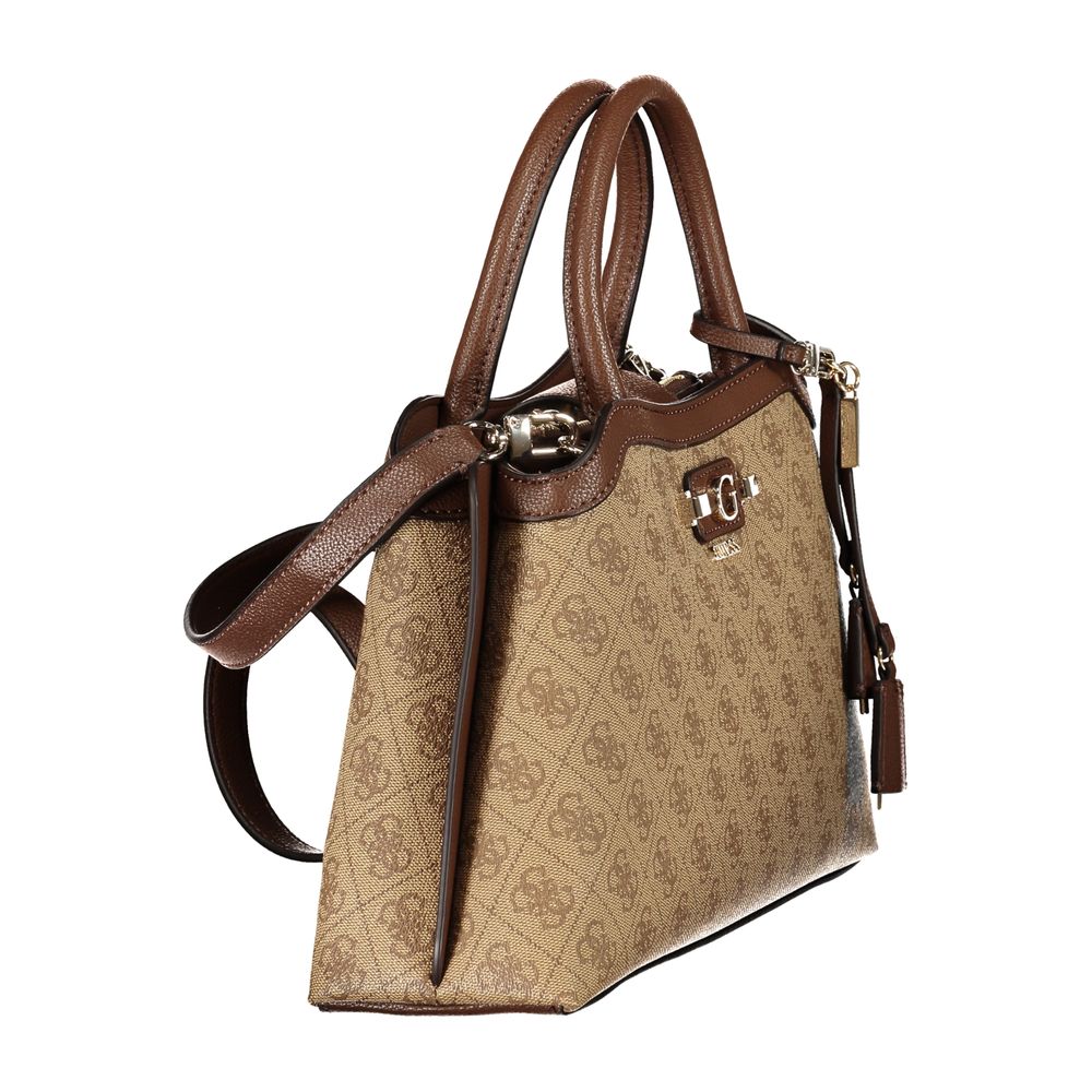 Sac pour femmes Guess Jeans beige en polyuréthane, avec poignées et détails élégants, idéal pour un style chic et décontracté.