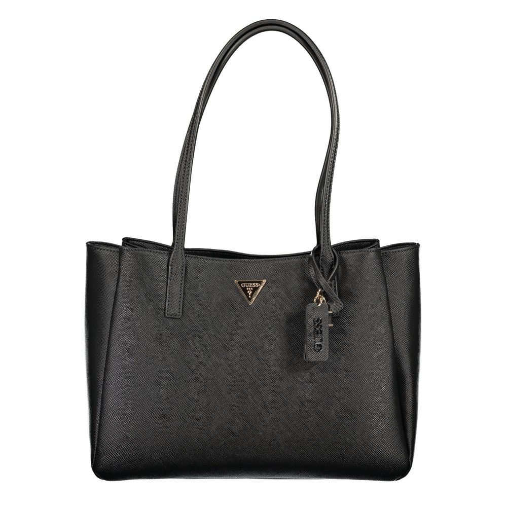 Sac à main en polyuréthane noir Guess Jeans pour femme, avec design élégant et détails modernes.