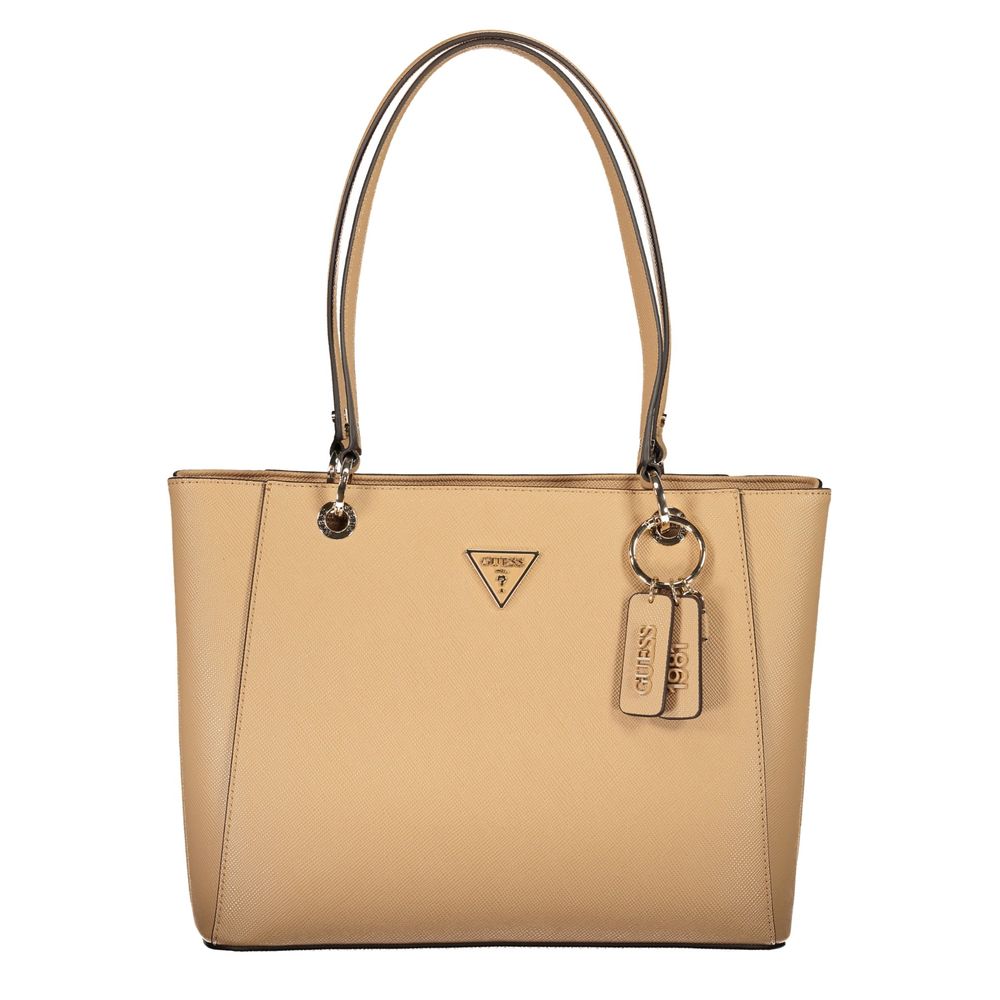 Sac à main beige Guess Jeans en polyuréthane pour femmes, avec détails élégants et poignées confortables.