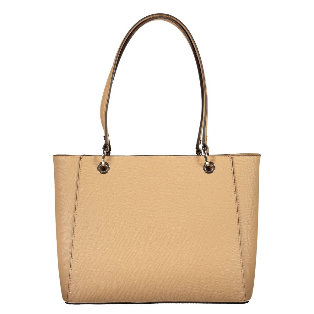 Sac à main Guess Jeans beige en polyuréthane pour femmes, avec poignée et design élégant visible sur l'image.