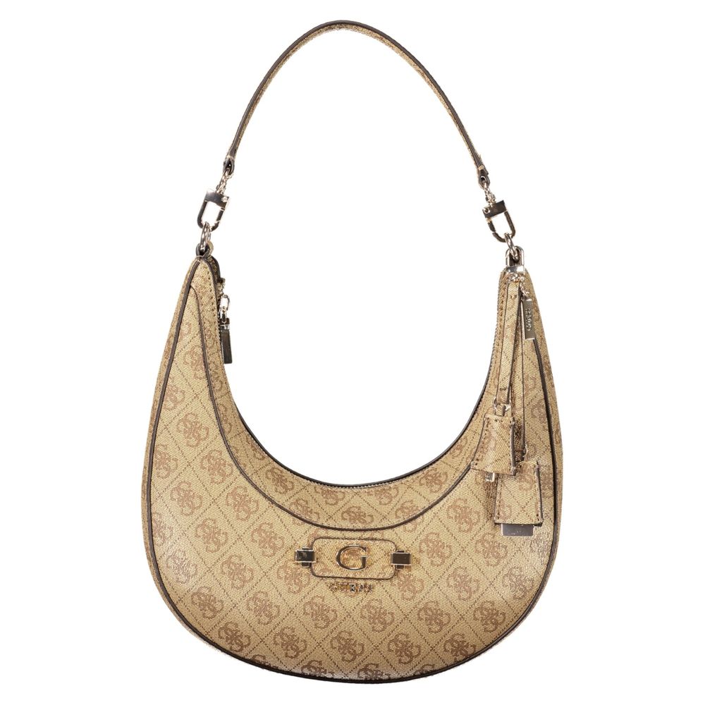 Sac à main beige en polyuréthane Guess Jeans pour femmes, avec poignée et design élégant visible dans l'image.