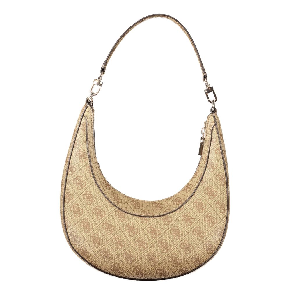 Sac à main beige en polyuréthane Guess Jeans pour femmes, avec poignées et design élégant visible sur l'image.