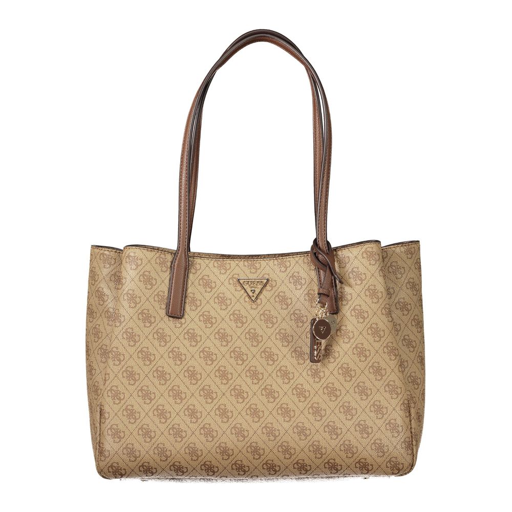 Sac à main Guess Jeans beige en polyuréthane pour femmes, avec détails élégants et bandoulière ajustable.