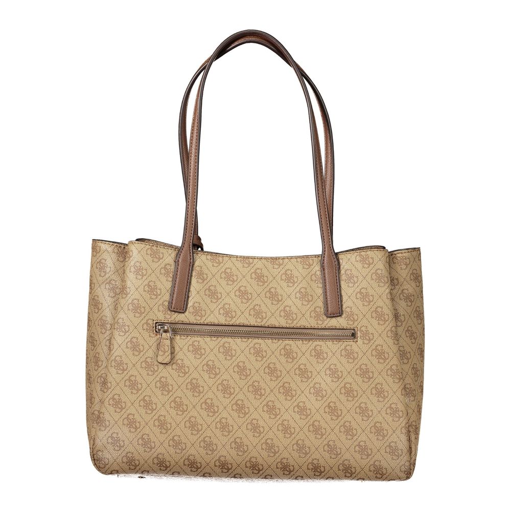 Sac à main beige en polyuréthane Guess Jeans pour femme, avec poignées et détails élégants, idéal pour un style chic.