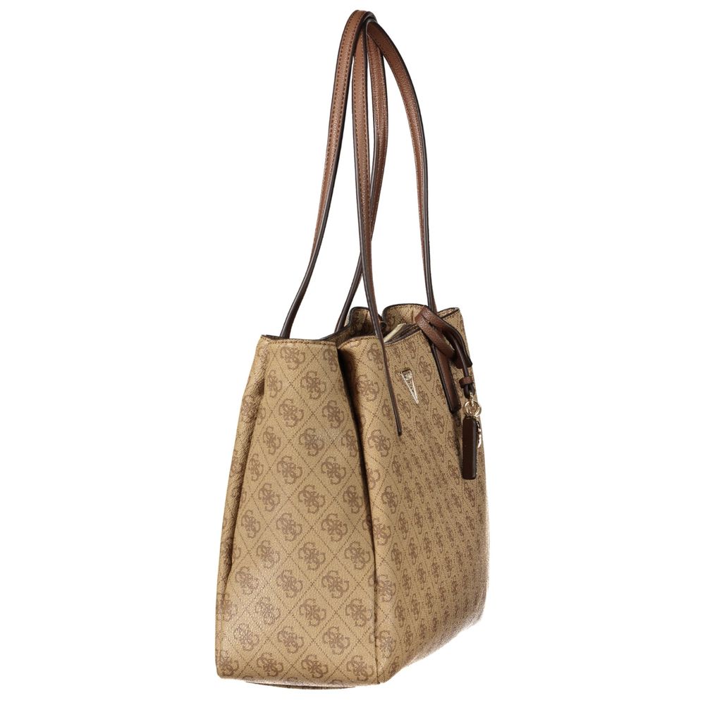 Sac à main en polyuréthane beige Guess Jeans pour femmes, avec poignée et design élégant visible sur l'image.