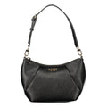 Sac à main noir en polyuréthane Guess Jeans pour femmes, avec détails élégants et bandoulière ajustable.