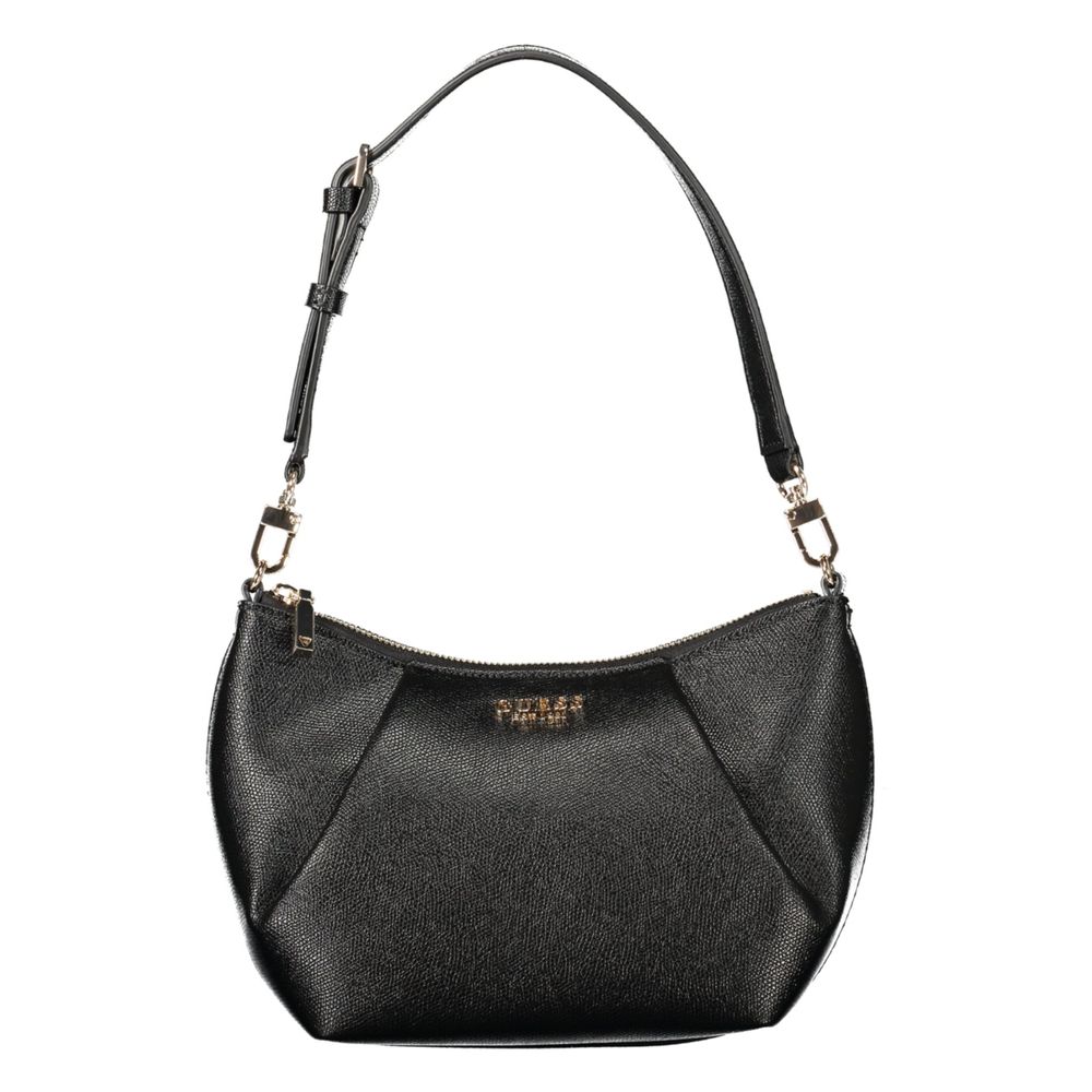 Sac à main noir en polyuréthane Guess Jeans pour femmes, avec détails élégants et bandoulière ajustable.