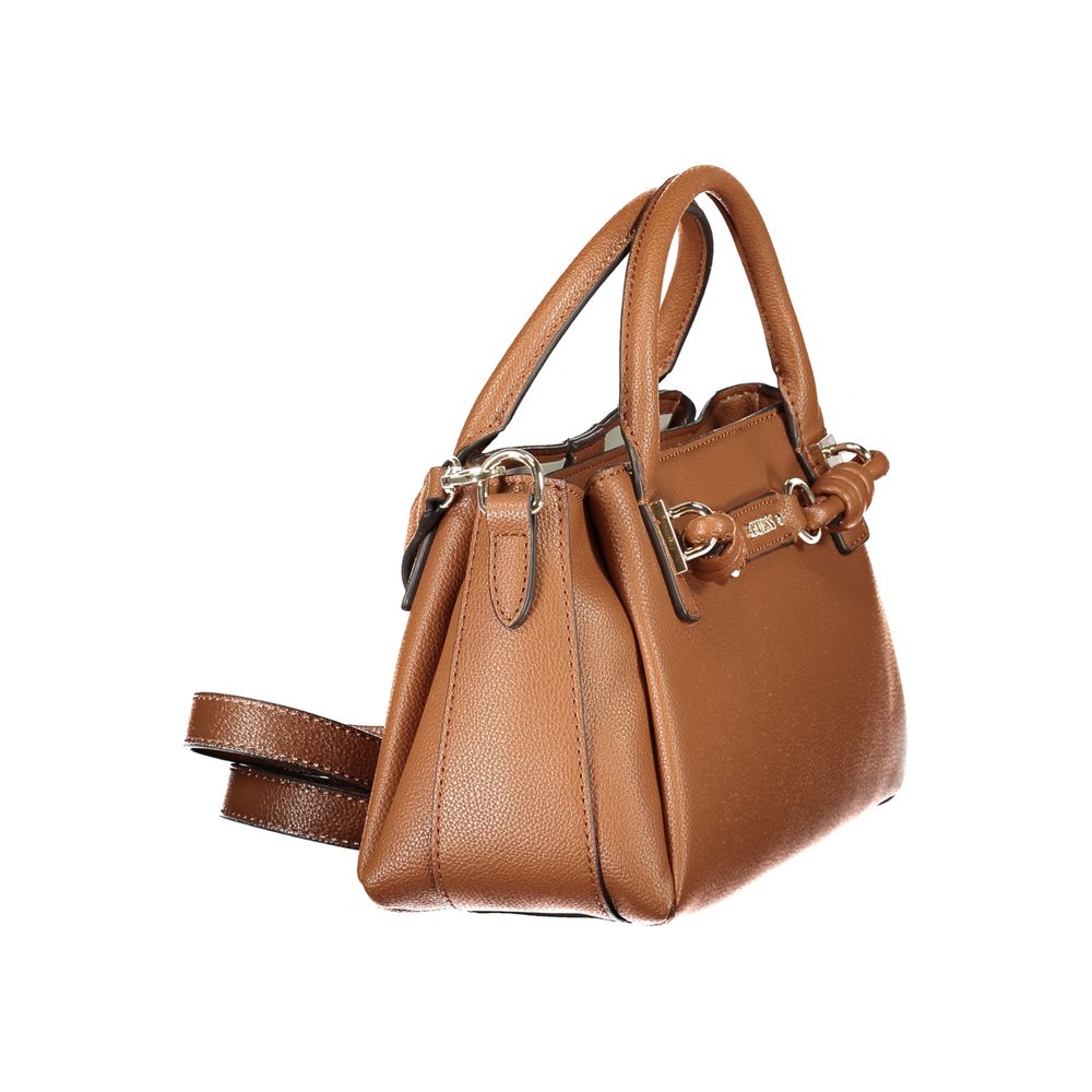 Sac pour femmes Guess Jeans en polyuréthane marron avec bandoulière réglable, élégant et pratique.
