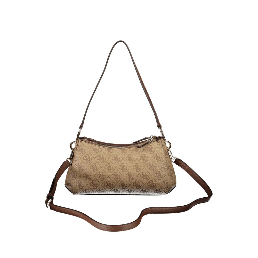 Sac à main beige en polyuréthane pour femmes de Guess Jeans, élégant et tendance, avec détails modernes et bandoulière ajustable.