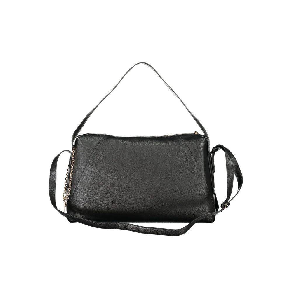 Sac à main noir en polyuréthane Guess Jeans pour femmes, design élégant avec détails modernes et finition soignée.