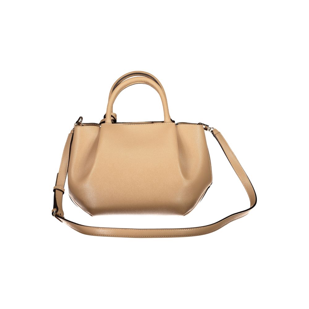 Sac à main beige en polyuréthane Guess Jeans pour femmes, avec poignées et détails élégants, idéal pour un style chic.