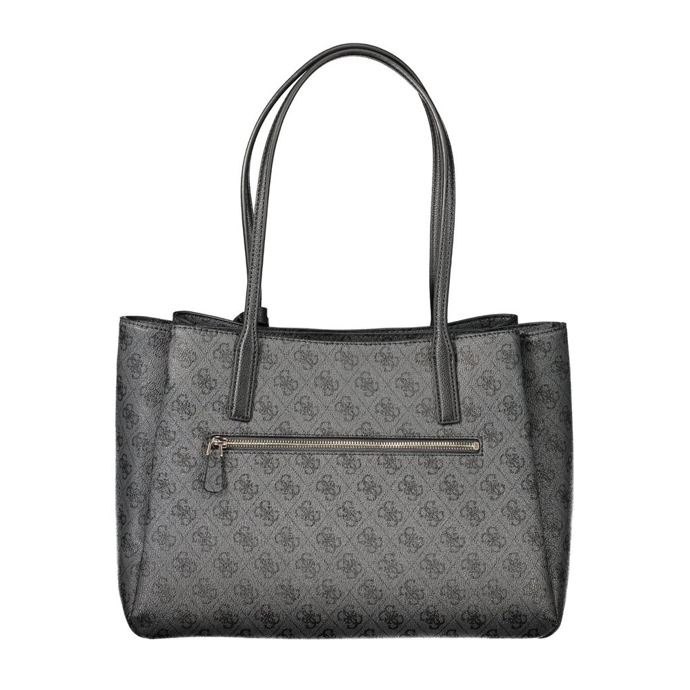 Sac à main noir en polyuréthane Guess Jeans pour femme, avec design élégant et détails modernes.