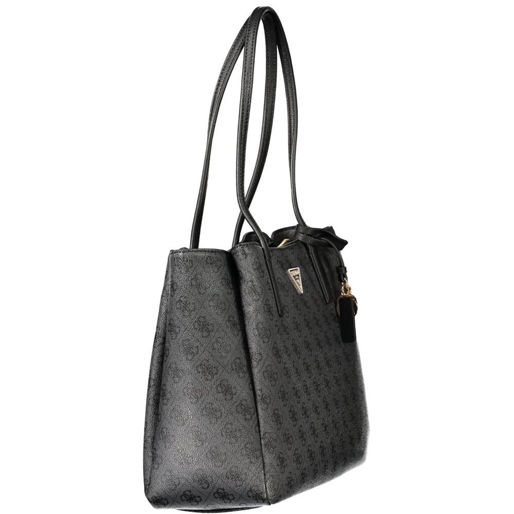 Sac à main noir en polyuréthane Guess Jeans pour femme, avec design élégant et détails modernes.