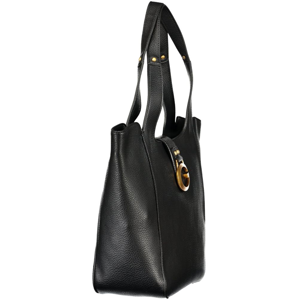 Sac à main noir en polyuréthane Guess Jeans pour femmes, élégant et tendance avec détails modernes.