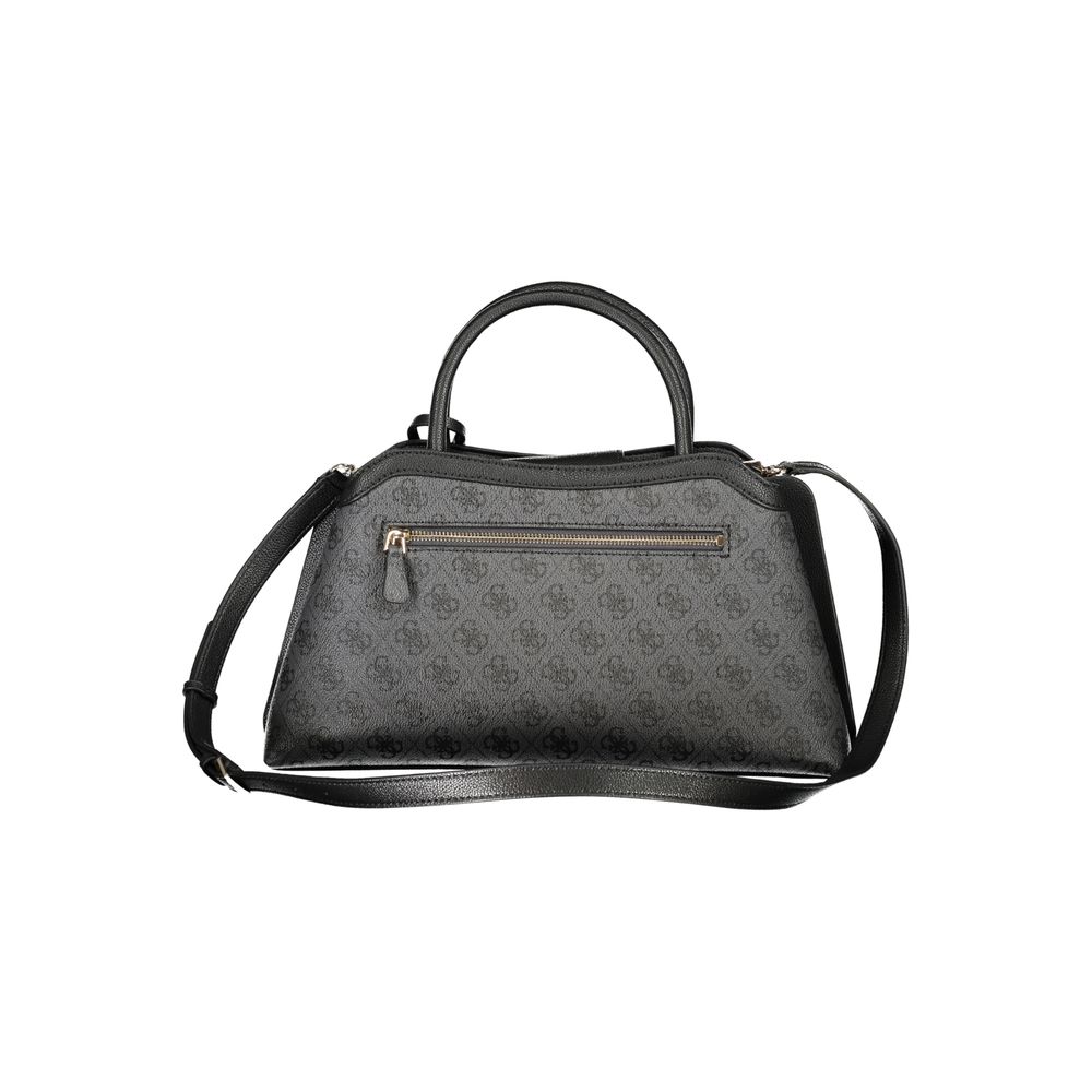 Sac à main Guess Jeans noir en polyuréthane avec poignées et bandoulière réglable, sac pour femmes élégant et pratique.