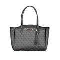 Sac à main noir en polyuréthane Guess Jeans pour femmes, design élégant avec logo Guess visible sur le devant.