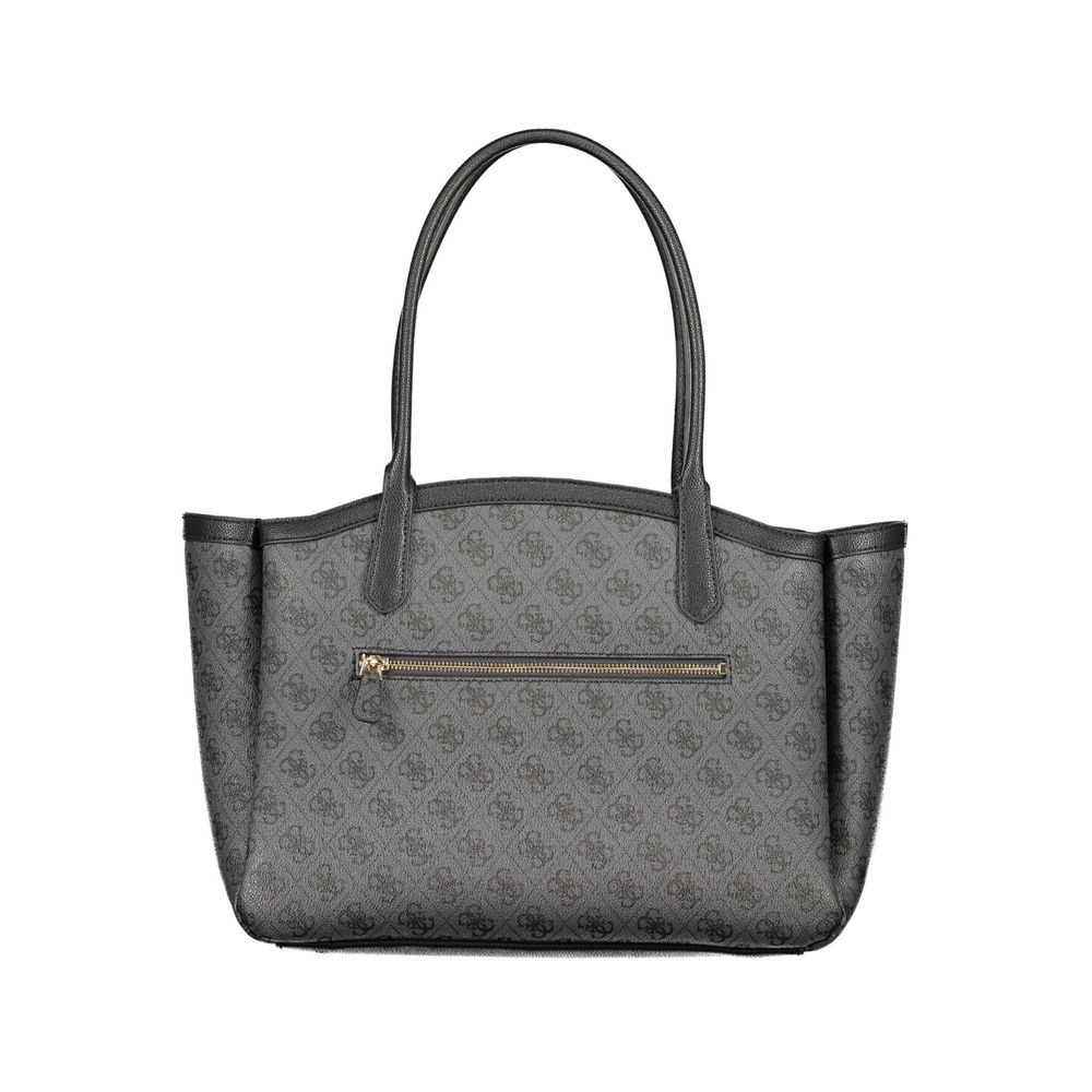 Sac à main Guess Jeans en polyuréthane noir pour femmes, avec détails élégants et fermeture zippée visible.