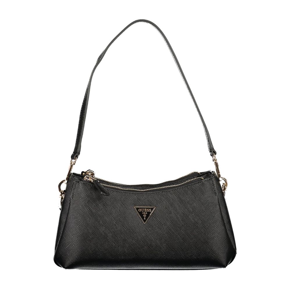 Sac à main noir en polyuréthane Guess Jeans pour femmes, élégant et tendance, avec détails modernes et finition soignée.