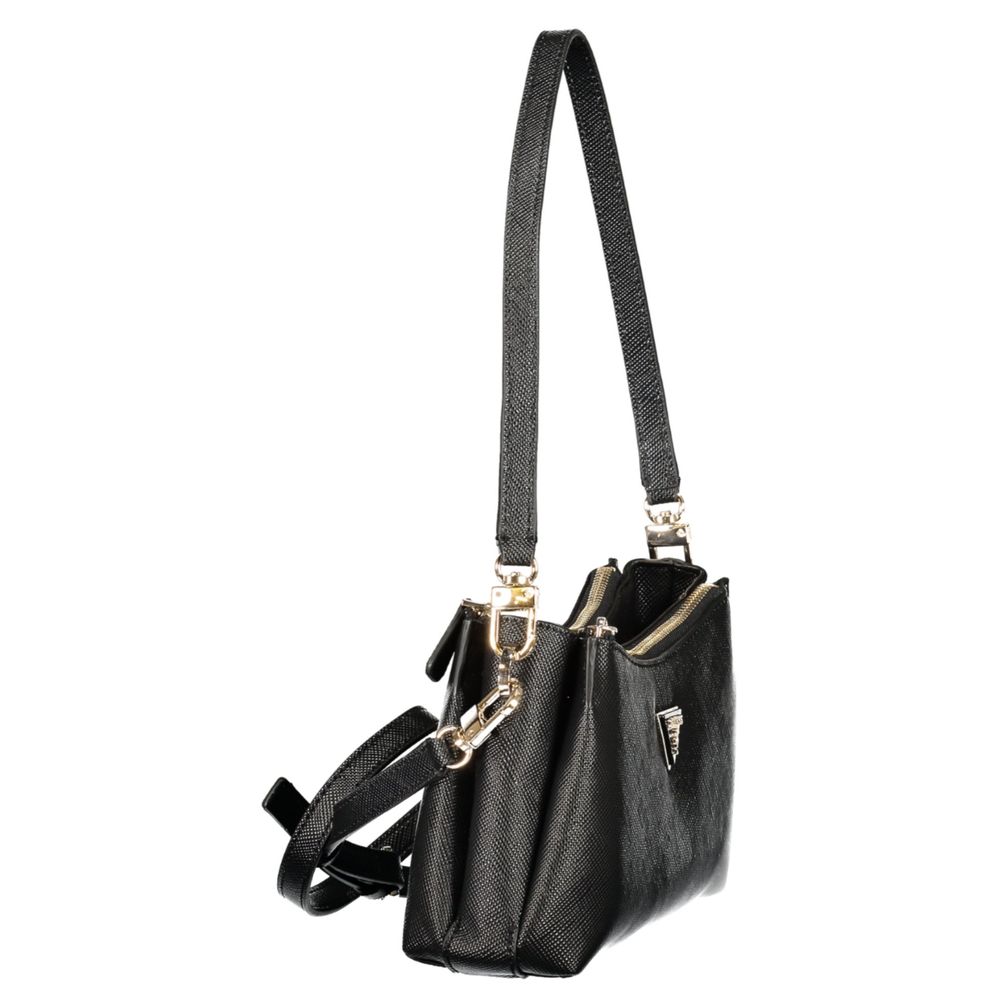 Sac à main noir en polyuréthane Guess Jeans pour femmes, avec design élégant et détails modernes.