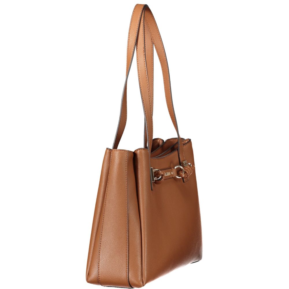Sac à main Guess Jeans pour femmes en polyuréthane marron, design élégant avec poches et détails tendance.