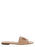 Sandales en cuir de veau beige de Dolce & Gabbana, style slides élégantes pour femme.