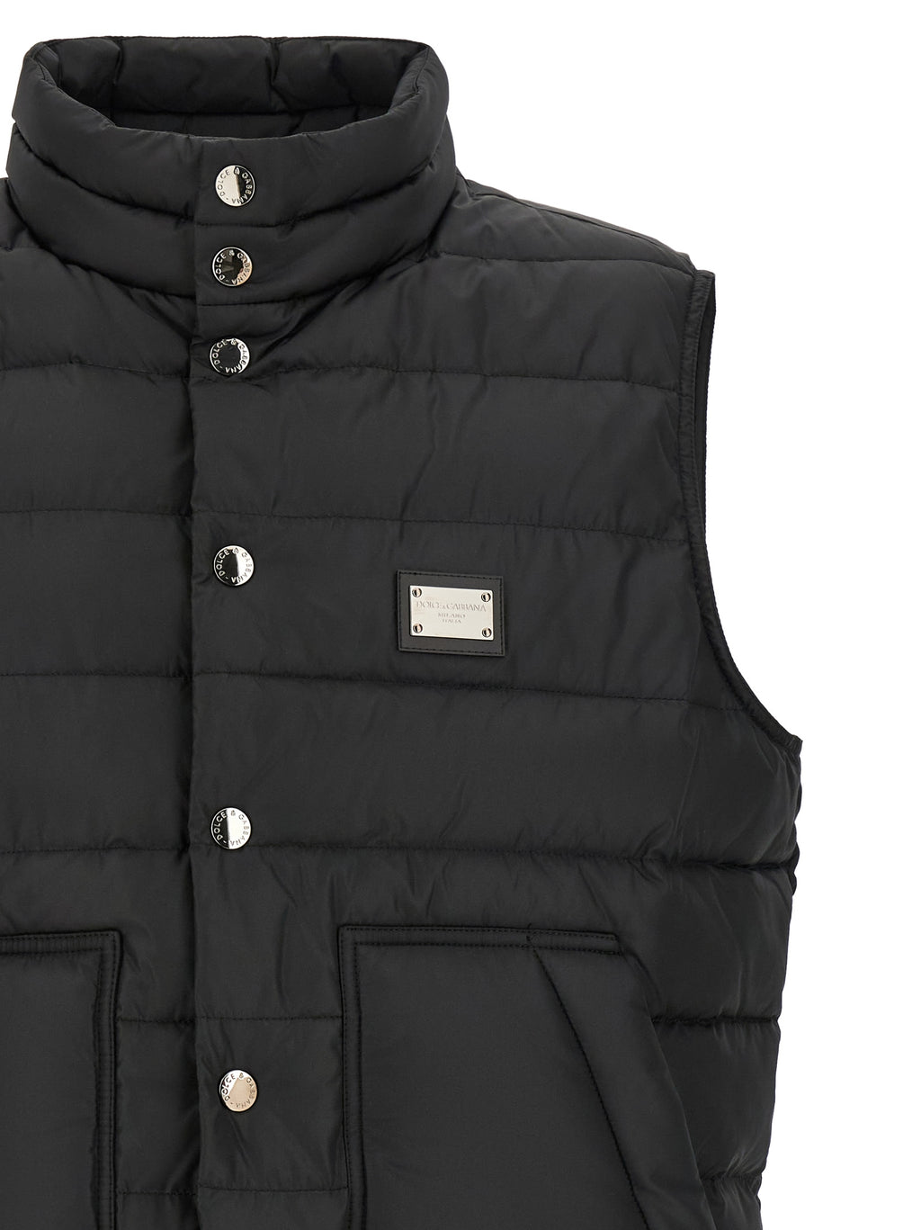 Veste sans manches en polyester noir de Dolce & Gabbana, élégante et moderne, visible sur fond neutre.