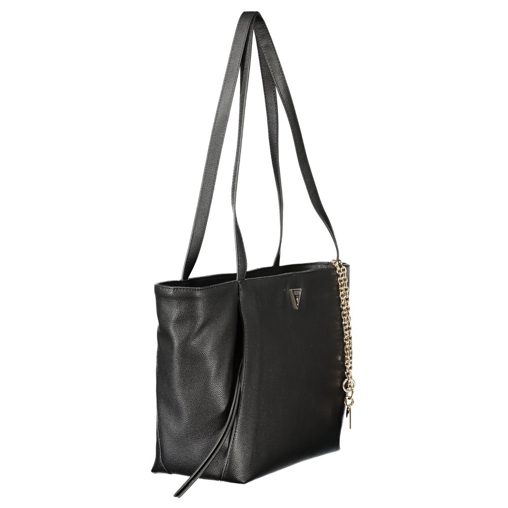 Sac à main pour femmes Guess Jeans en polyurethane noir avec poignée et fermeture, style élégant et tendance.