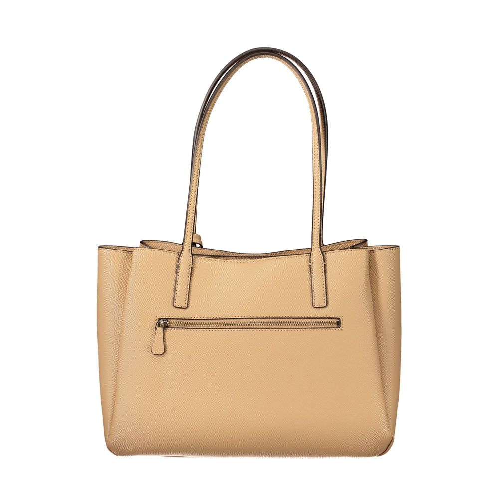 Sac à main Guess Jeans beige en polyuréthane pour femmes, avec poignées et fermeture zippée, élégant et pratique.
