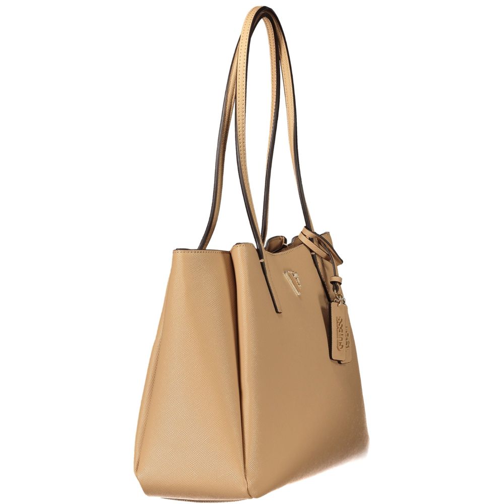 Sac à main femme Guess Jeans beige en polyuréthane, avec poignées et fermeture élégante, pour un style chic et pratique.