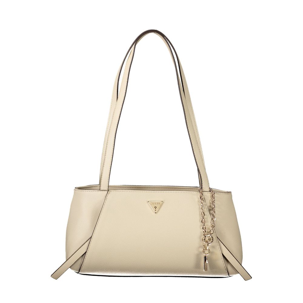 Sac à main beige en polyuréthane Guess Jeans pour femmes, avec poignées et détails élégants.