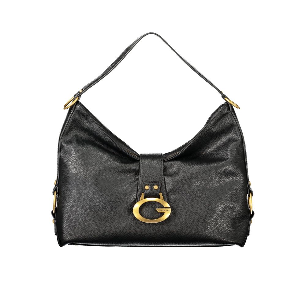 Sac à main noir en polyuréthane Guess Jeans pour femmes, avec design élégant et détails modernes.
