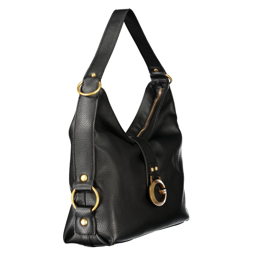 Sac à main noir en polyuréthane Guess Jeans pour femmes, style élégant avec détails modernes et poignées pratiques.