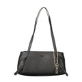 Sac à main noir en polyuréthane Guess Jeans pour femmes, design élégant avec détails modernes et logo de la marque visible.