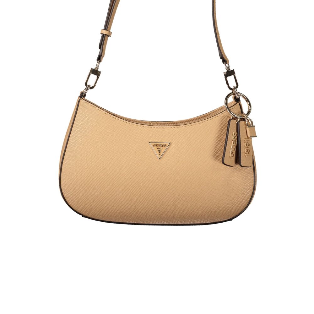 Sac pour femmes Guess Jeans beige en polyuréthane, élégant et moderne, avec poignées et détails de style.