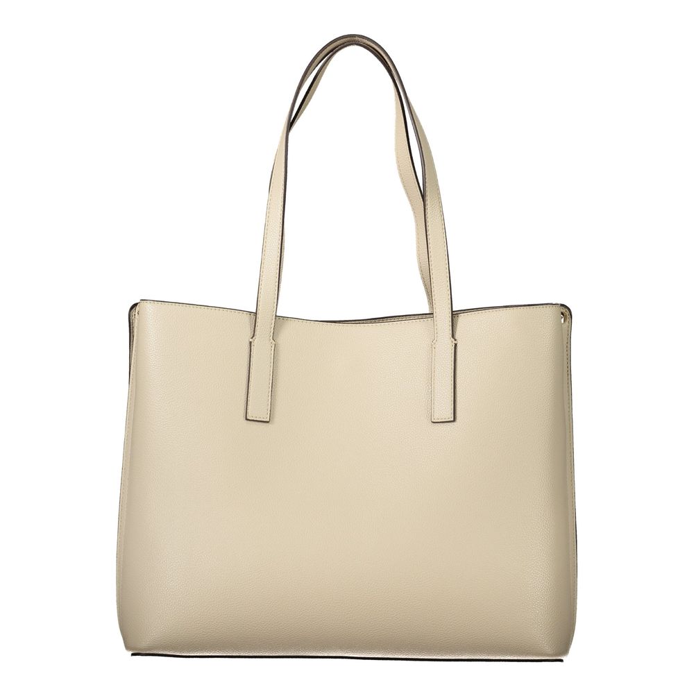 Sac à main beige en polyuréthane de Guess Jeans pour femmes, avec poignée et détails modernes.