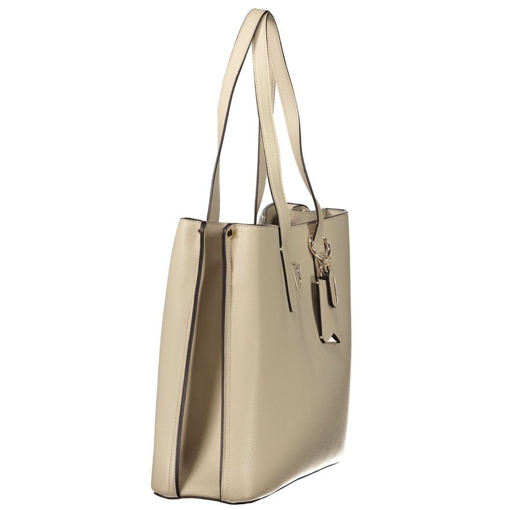 Sac à main beige en polyuréthane Guess Jeans pour femmes, avec poignées élégantes et design moderne.