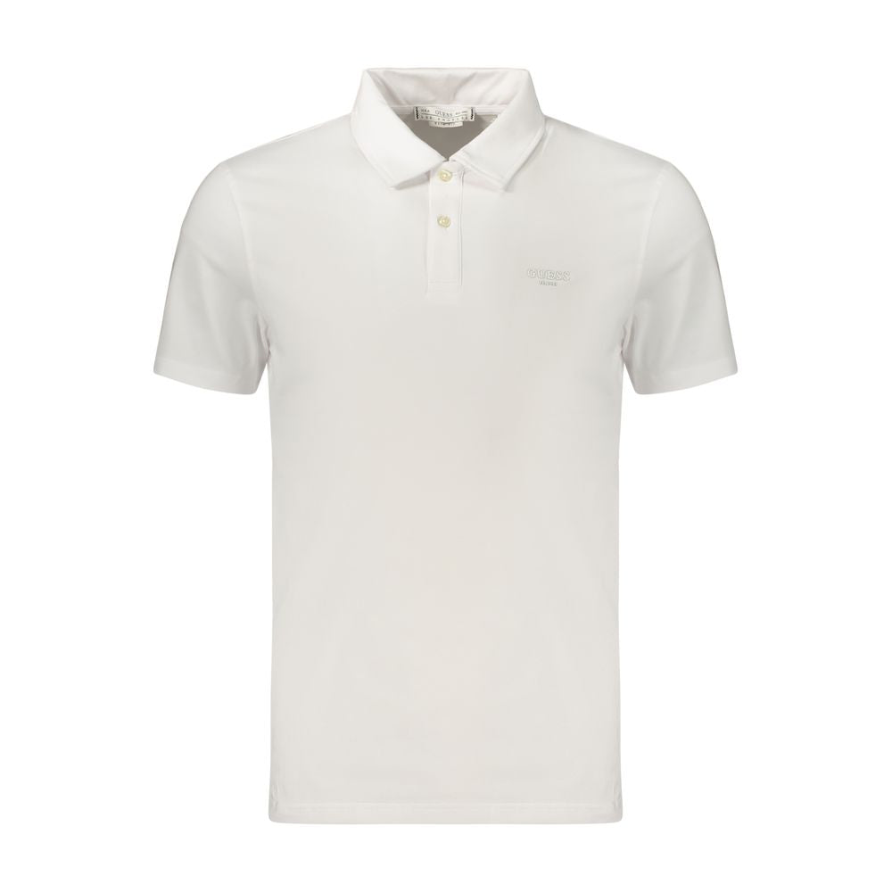 Polo blanc en coton pour homme de Guess Jeans, vue de face, détails du col et des boutons, style décontracté.