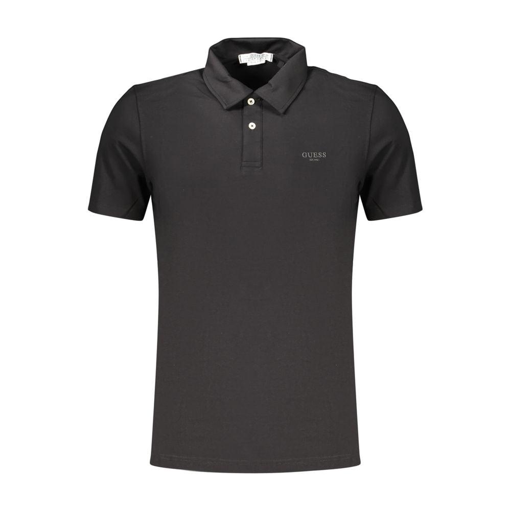 Polo pour hommes Guess Jeans en coton noir, col classique et logo Guess visible, style décontracté et élégant.