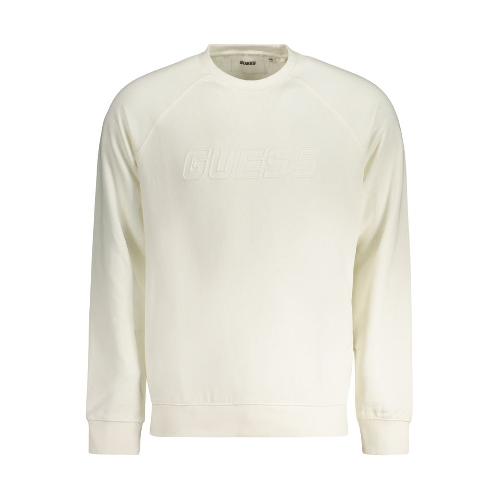 Sweat-shirt blanc en coton pour homme de Guess Jeans, coupe classique avec logo Guess sur la poitrine, vue de face.