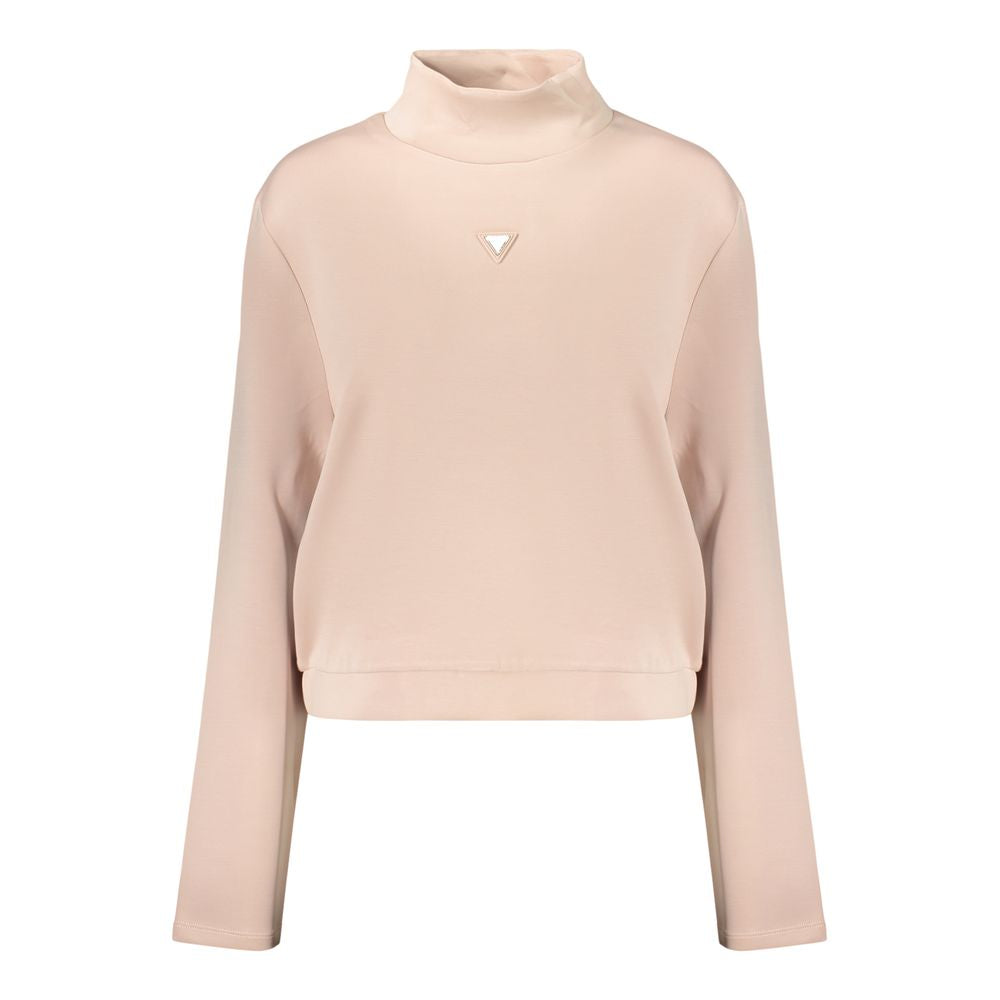 Sweat-shirt rose en polyester pour femme de Guess Jeans, avec logo discret, porté décontracté.