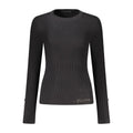Pull femme noir Guess Jeans en viscose avec col rond et manches longues, style décontracté et confortable.