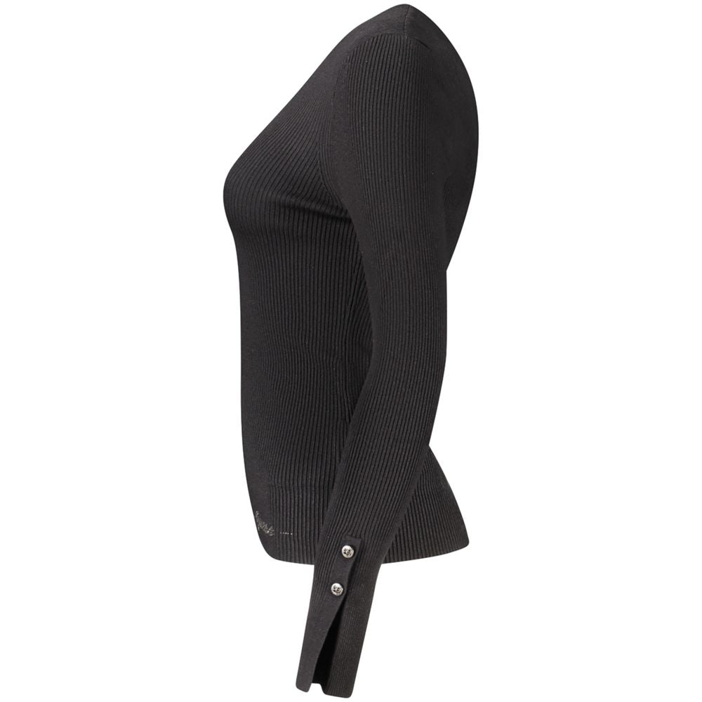 Pull noir en viscose pour femme de Guess Jeans, sweat-shirt élégant avec col rond et manches longues.