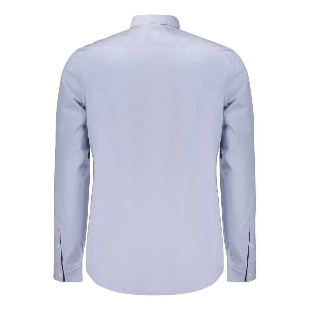 Chemise pour homme Guess Jeans en coton bleu azur, style décontracté, visible avec col et manches longues.