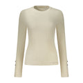 Pull en viscose blanc pour femme de Guess Jeans, sweatshirt décontracté avec col rond et manches longues.